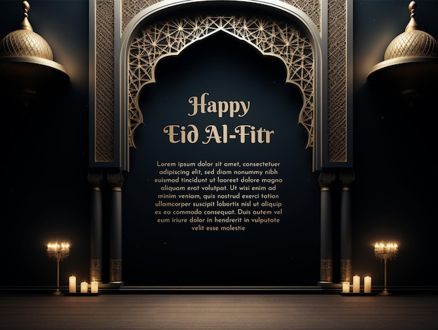 Eid alFitr poster with beautiful mosque interior