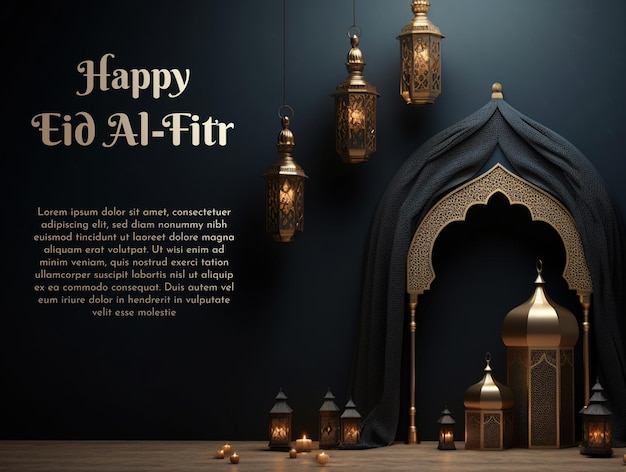 Eid alFitr poster with beautiful mosque interior