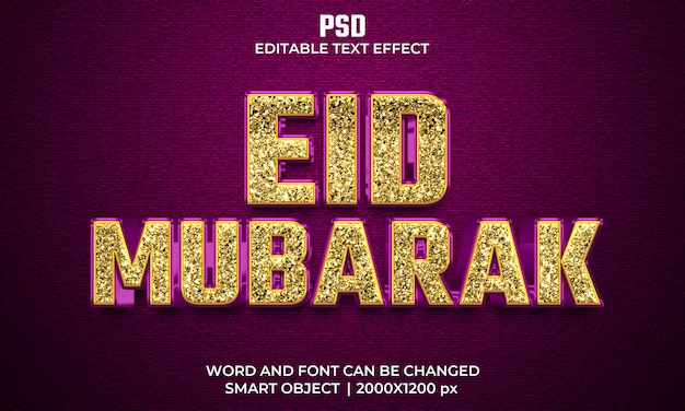 Eid mubarak 3d editable text effect Premium Psd with background