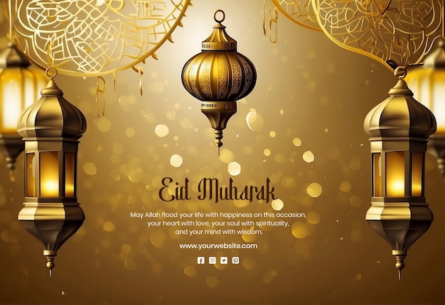 Eid Mubarak concept Islamic style golden design patterns wall decoration on golden background