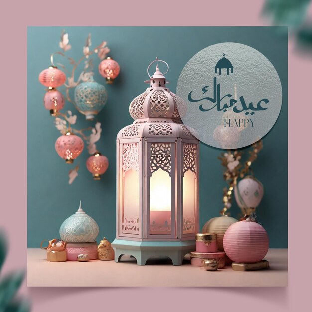 Eid mubarak elegant social media post template with islamic pattern arch frame