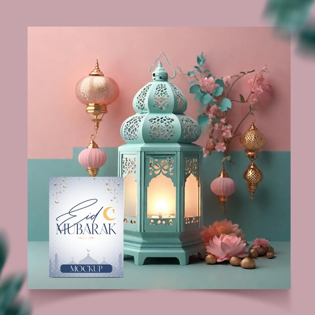 Eid mubarak elegant social media post template with islamic pattern arch frame