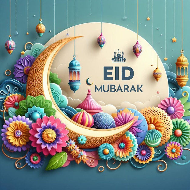 Eid Mubarak Greeting card background with eid mubarak and eid ulfitr social media banner template