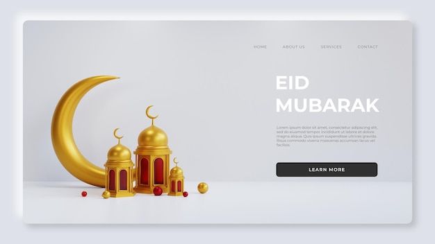 Eid mubarak greeting with 3d realistic element psd