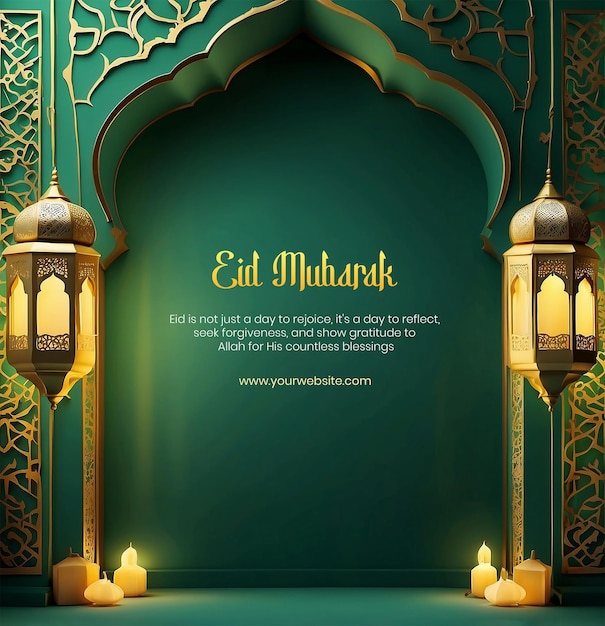 Eid mubarak luxurious flat mihrab unique design on green background