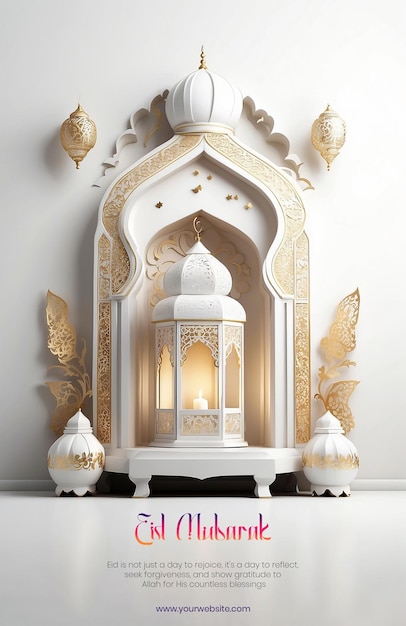 Eid mubarak luxurious flat mihrab unique design on white background