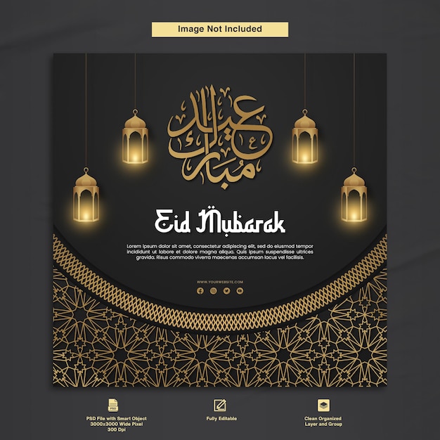 Eid Mubarak Luxury Elegant Design Greeting Postcard Template