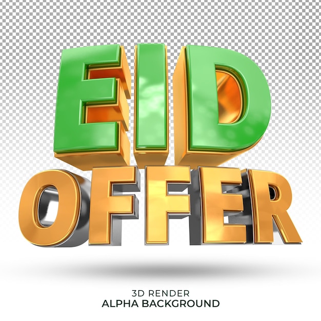 PSD eid offer 3d text effect green and gold color