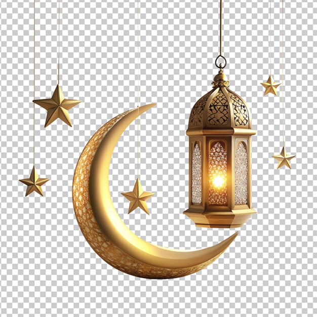 PSD eid and ramadan lantern or moon stars on transparent background