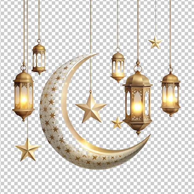 PSD eid and ramadan lantern or moon stars on transparent background