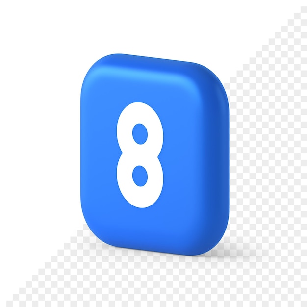 Eight number blue button mathematic counting calculator web application 3d realistic isometric icon