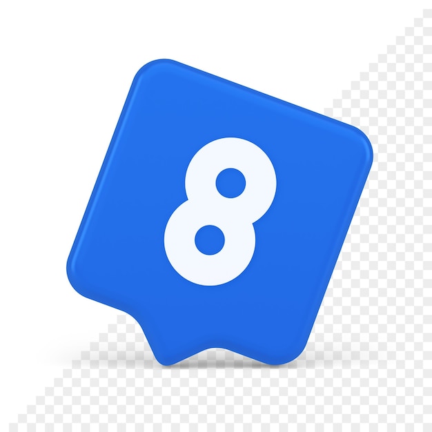 Eight number blue button mathematic counting calculator web application 3d realistic speech bubble icon