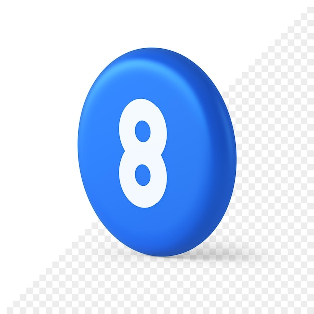 Eight number blue button mathematic counting calculator web application 3d round isometric icon