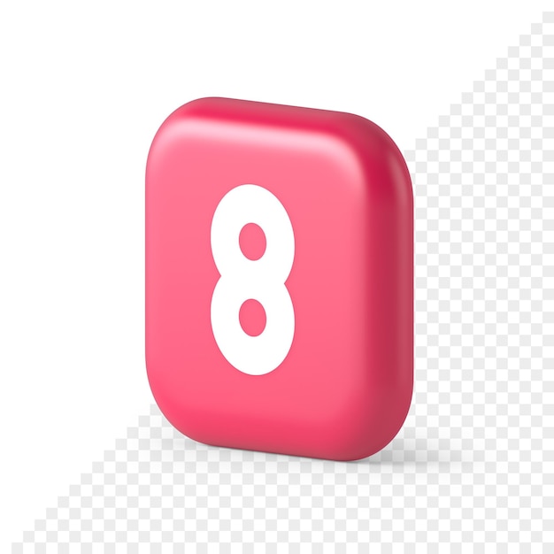 Eight number pink button mathematic counting calculator web application 3d realistic isometric icon