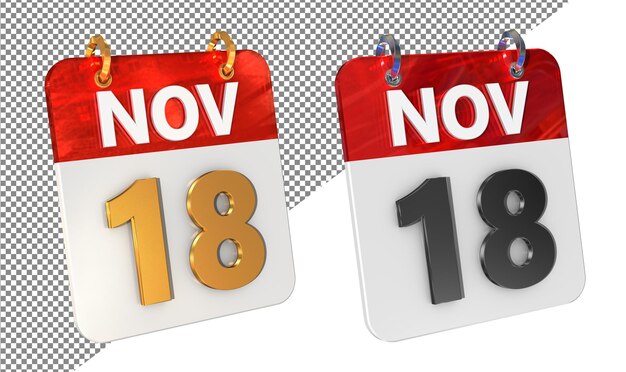 Eighteenth 18th November Date 3D Icon Isolated Gold amp Glossy 3D Rendering