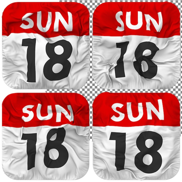 Eighteenth 18th Sunday Date Calendar Icon Isolated Four Waving Style Bump Texture 3D Rendering