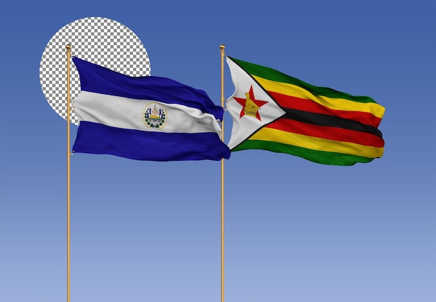 El Salvador and Zimbabwe Wavy Flags Together Bilateral Relations 3D Rendering