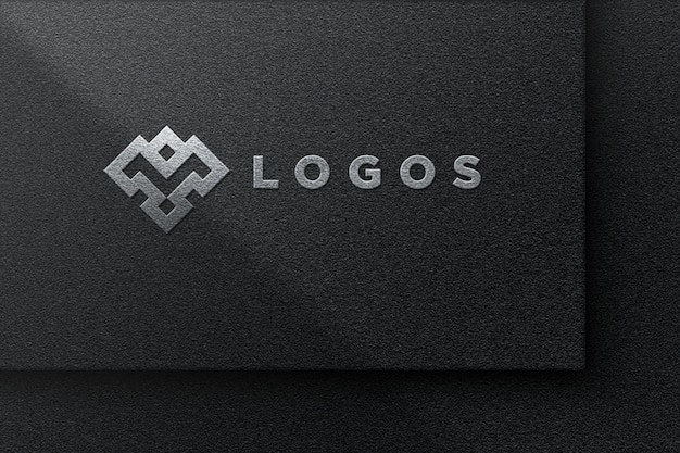 elagant silver logo mockup with black paper