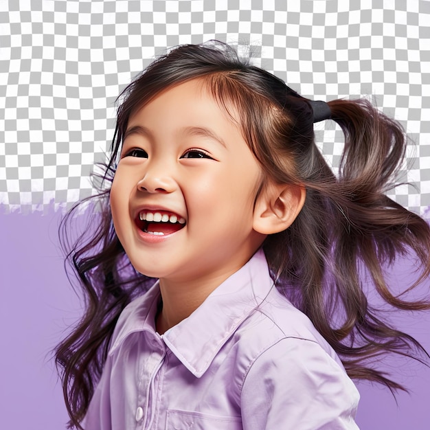 A Elated Preschooler girl with Long Hair from the East Asian ethnicity dressed in Health Educator at