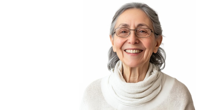 PSD elder woman smiling on white background isolated white background generative ai