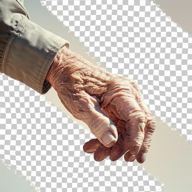 an elderly man holds his hand up to his right