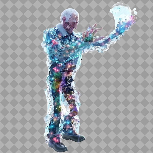 Elderly Man Matter Manipulator With Transmutation Form Matte Isolated High Quality Character Render