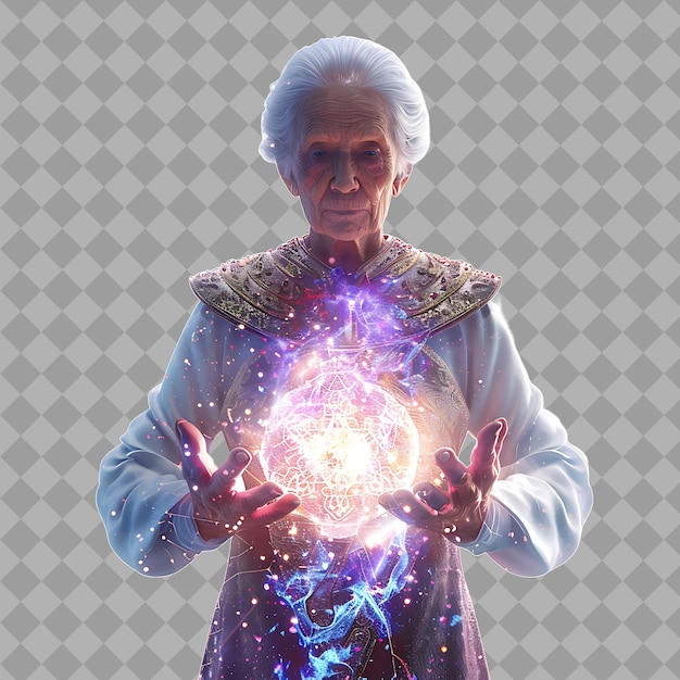 Elderly Woman Cosmic Manipulator With Cosmic Form Cosmic Man Isolated High Quality Character Render