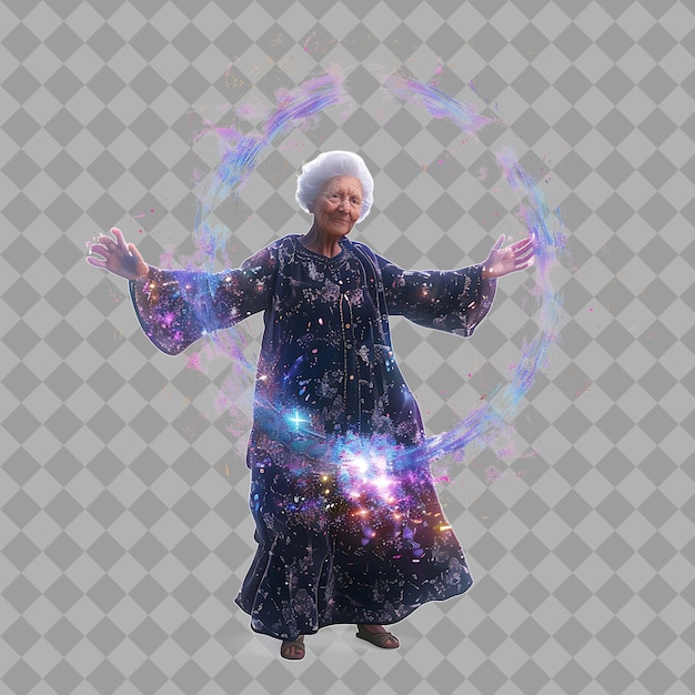 Elderly Woman Cosmic Manipulator With Cosmic Form Cosmic Man Isolated High Quality Character Render