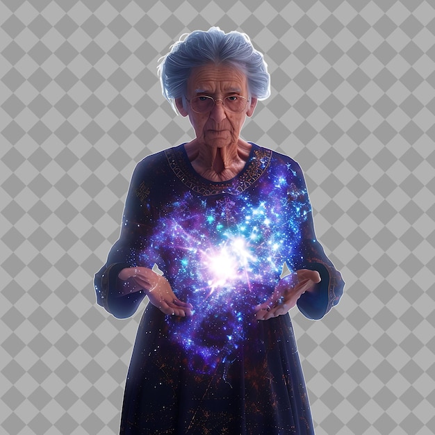 Elderly Woman Cosmic Manipulator With Cosmic Form Cosmic Man Isolated High Quality Character Render