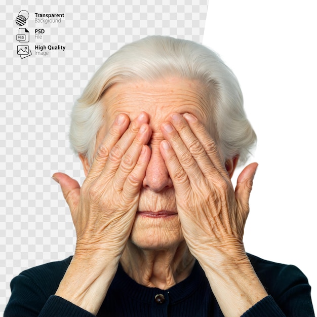 Elderly Woman Covering Her Eyes With Hands in CloseUp Portrait