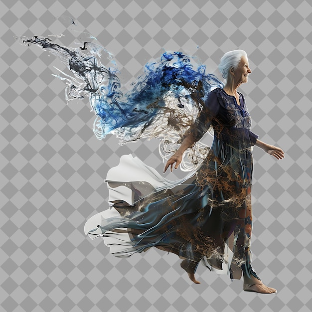 PSD elderly woman dream walker with ethereal form dream manipula isolated high quality character render