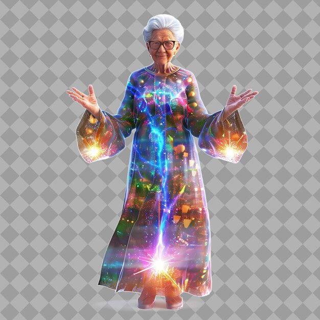 Elderly Woman Light Manipulator With Radiant Form Light Mani Isolated High Quality Character Render