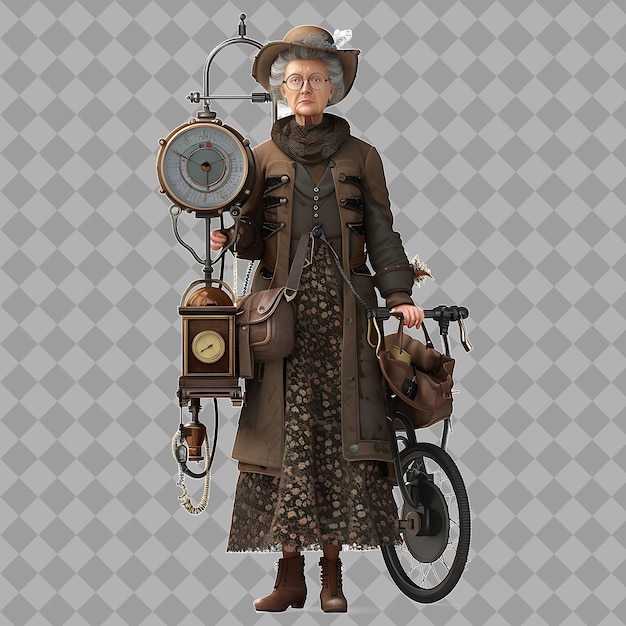 PSD elderly woman time traveler with elegant form vintage clothi isolated high quality character render