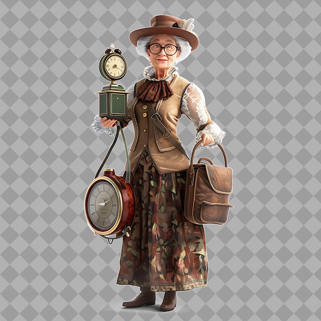 Elderly Woman Time Traveler With Elegant Form Vintage Clothi Isolated High Quality Character Render