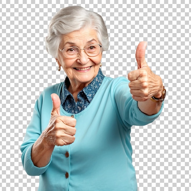 PSD an elderly woman with a thumbsup sign and a picture of an older woman giving a thumbsup