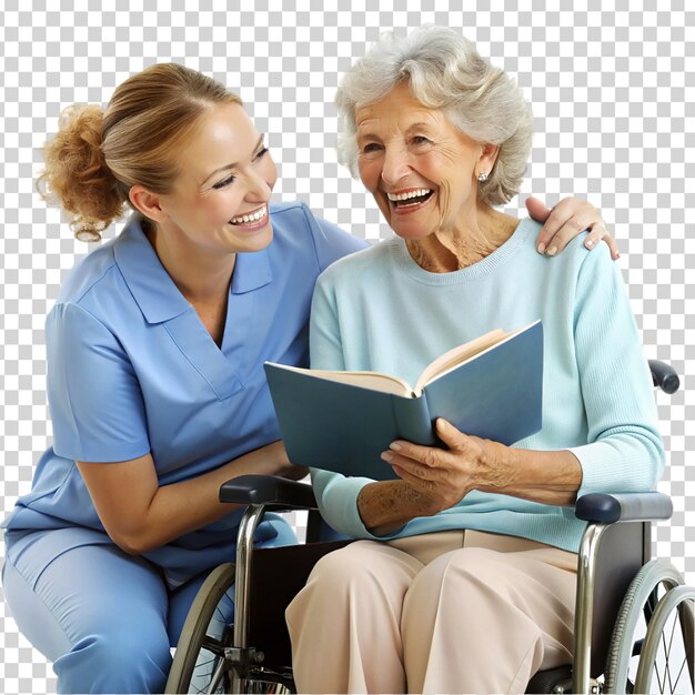 PSD an elderly woman and a young woman laughing and smiling together on transparent background