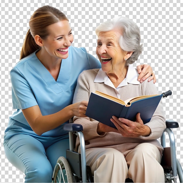 PSD an elderly woman and a young woman laughing and smiling together on transparent background