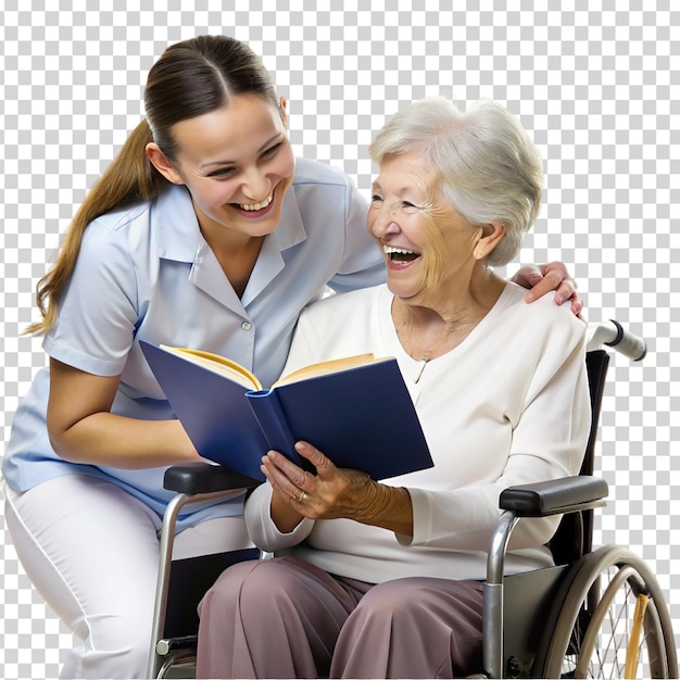 PSD an elderly woman and a young woman laughing and smiling together on transparent background