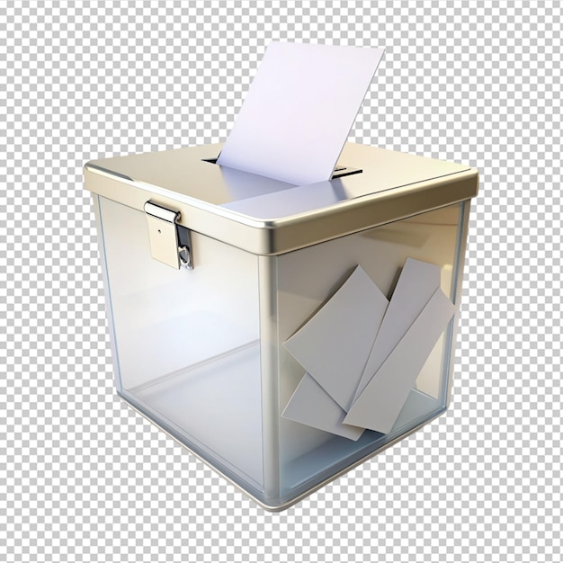 PSD electoral ballot box with papers inside on transparent background