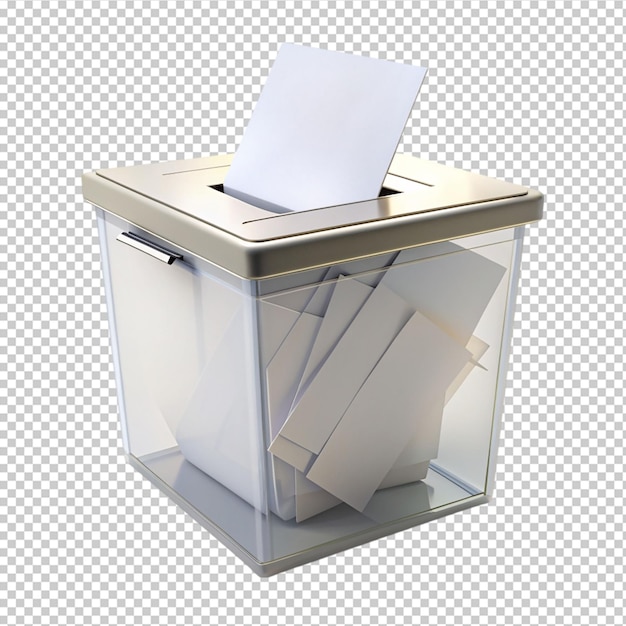 PSD electoral ballot box with papers inside on transparent background