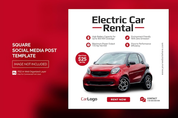 Electric Car Social Media Instagram Post or Square Web Banner Advertising Template