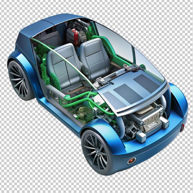 PSD electric car technical cutaway transparent background