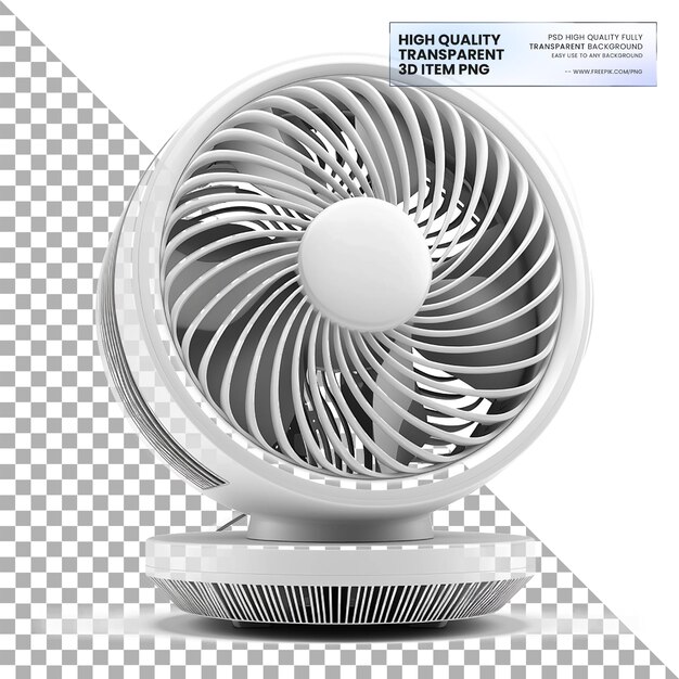 PSD electric fan appliance with rotating blades on transparent background