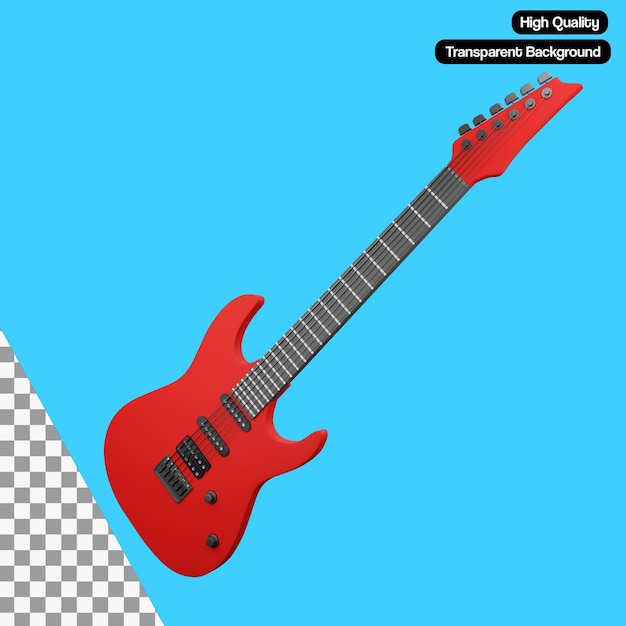 Electric Guitar 3D Illustration PSD transparent background