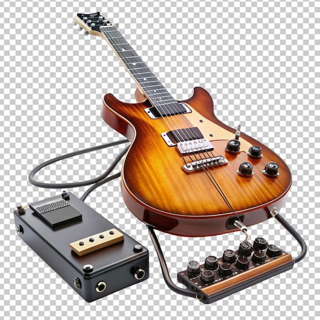 electric guitar and pedals set on transparent background