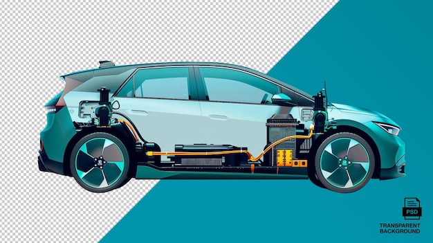 PSD electric vehicle cross section with visible battery and technology