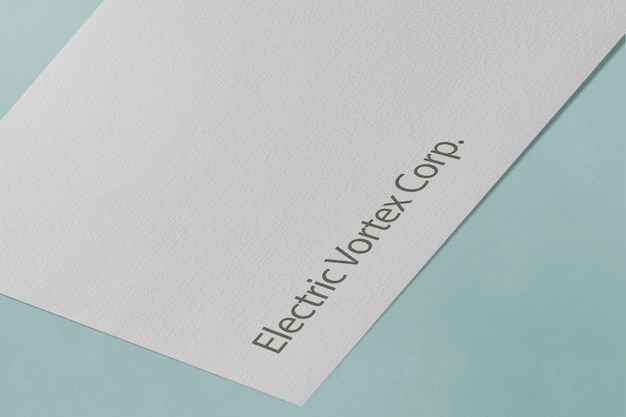 PSD electric vortex corp text and white paper logo mockup