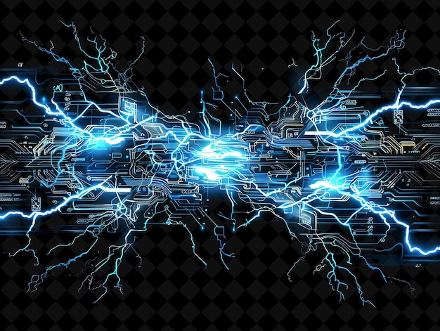 PSD electrical explosion with lightning bolts sparks and circuit png neon effect on dark background