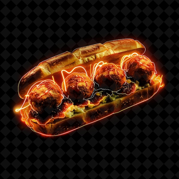 Electrifying Neon Glows Swedish Meatball Subs in a Sleek Pap PNG Neon Food Decor Y2K Collection