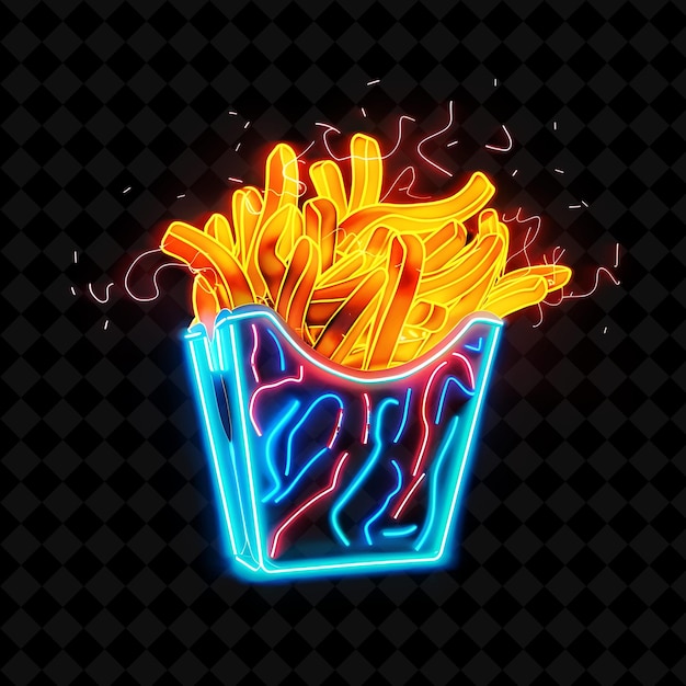 Electrifying Neon Loops German Currywurst in a Decorative Pa PNG Neon Food Decor Y2K Collection